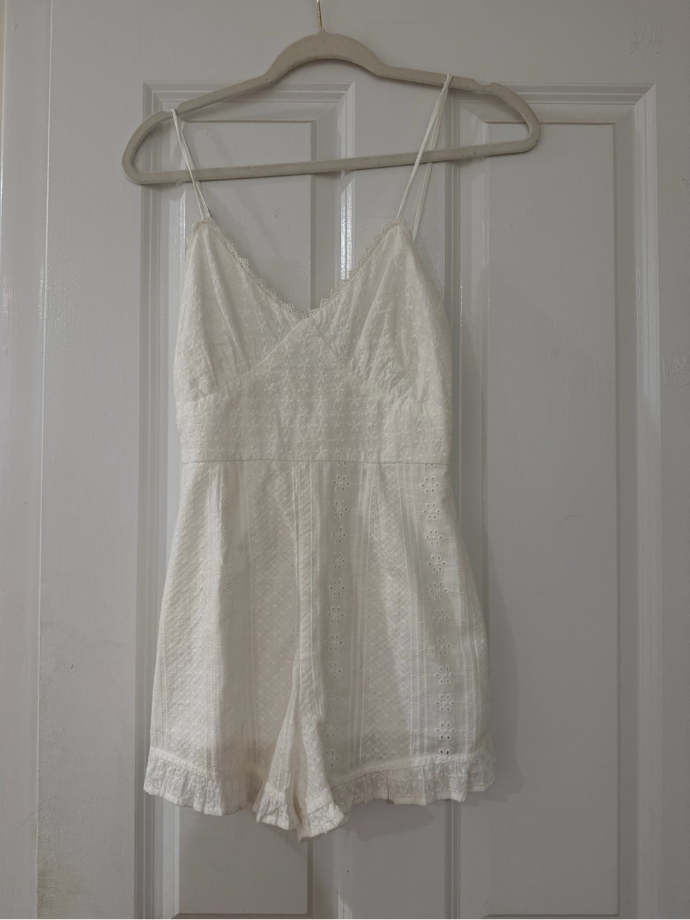 emory park White Eyelet Lace Trim Romper